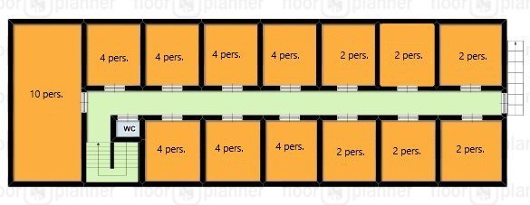 plattegrond van groepsaccommodatie 't Reidt&eacute;k bovenverdieping